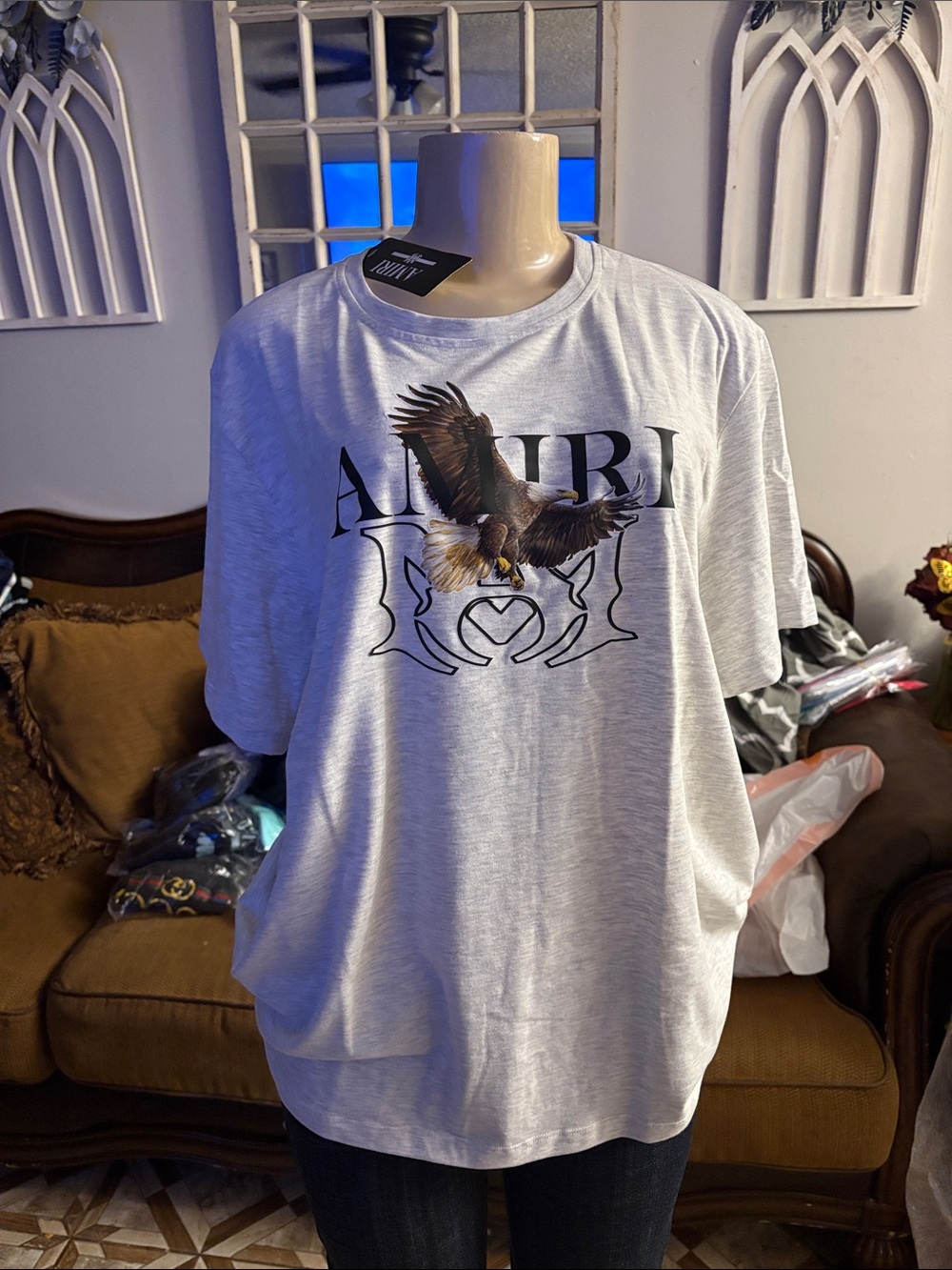AMIRI Gray Eagle Graphic Short Sleeve Tee